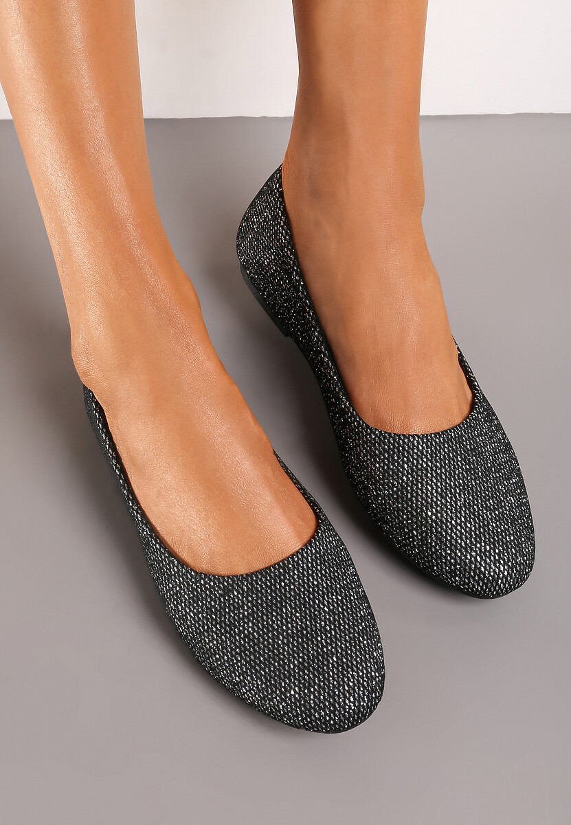 Białe Wsuwane Balerinki Brokatowe na Płaskiej Podeszwie Claremarie