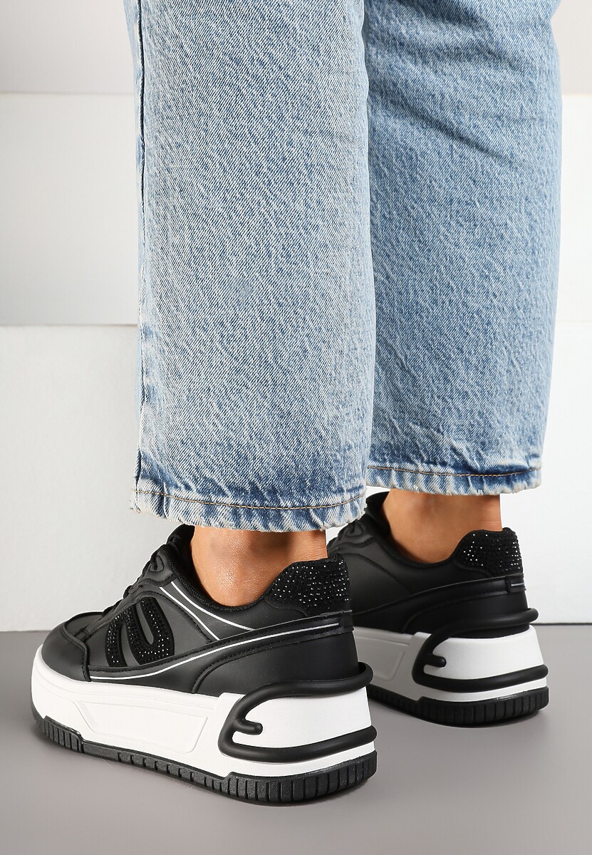 Czarne Sneakersy na Platformie z Geometrycznym Motywem Zolsemi