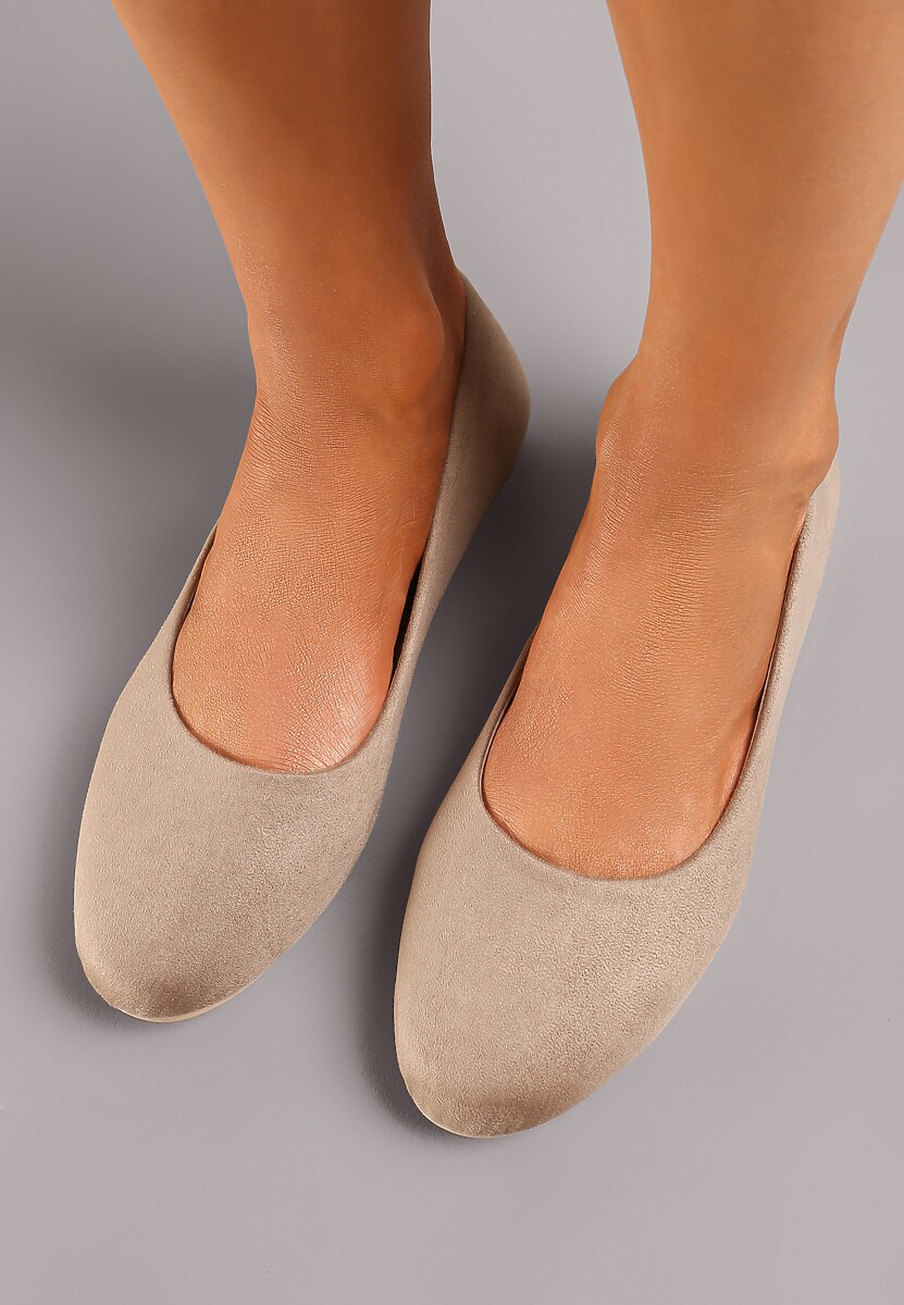 Ciemnobeżowe Klasyczne Balerinki z Ekozamszu z Okrągłym Noskiem Harneli