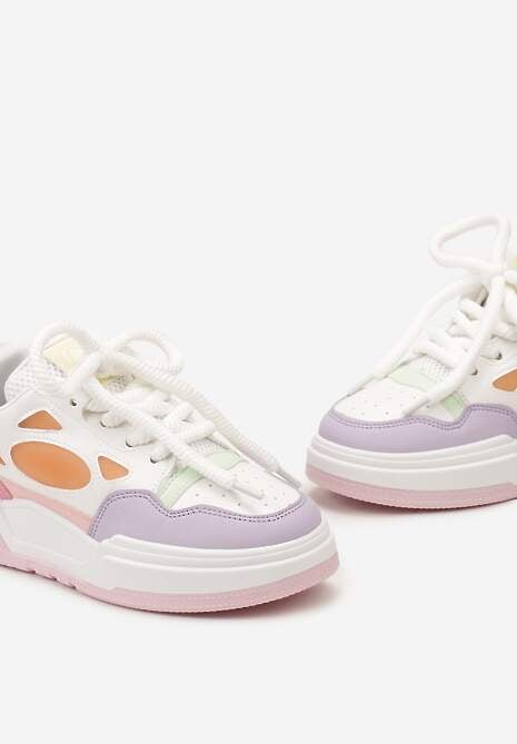 Biało-Fioletowe Sneakersy na Niskiej Platformie z Grubymi Sznurowadłami Vansyla