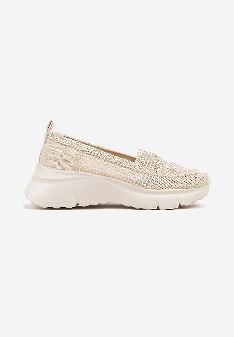 Beżowe Półbuty na Platformie z Ażurową Cholewką Lurinne