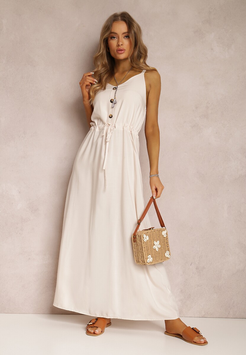 Beżowa Sukienka z Wiskozy Kena