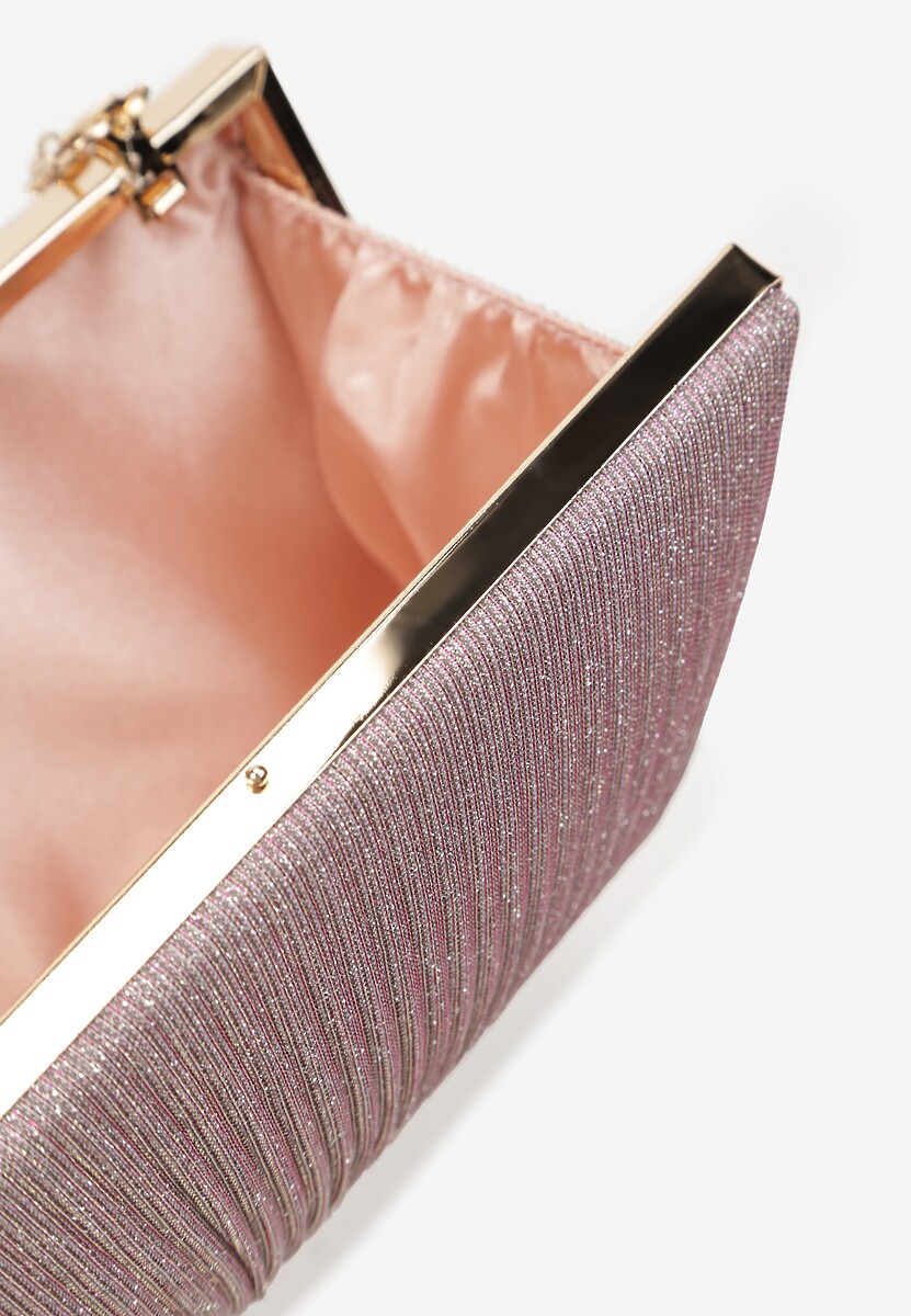 Różowa Wieczorowa Torebka Ozdobiona Brokatem i Łańcuszkiem Kromea