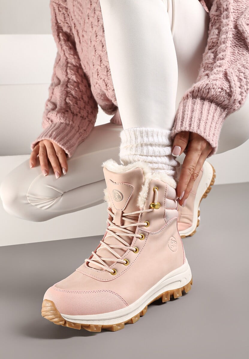 Różowe Botki Trekkingowe na Platformie ze Sznurowaniem Labrinna