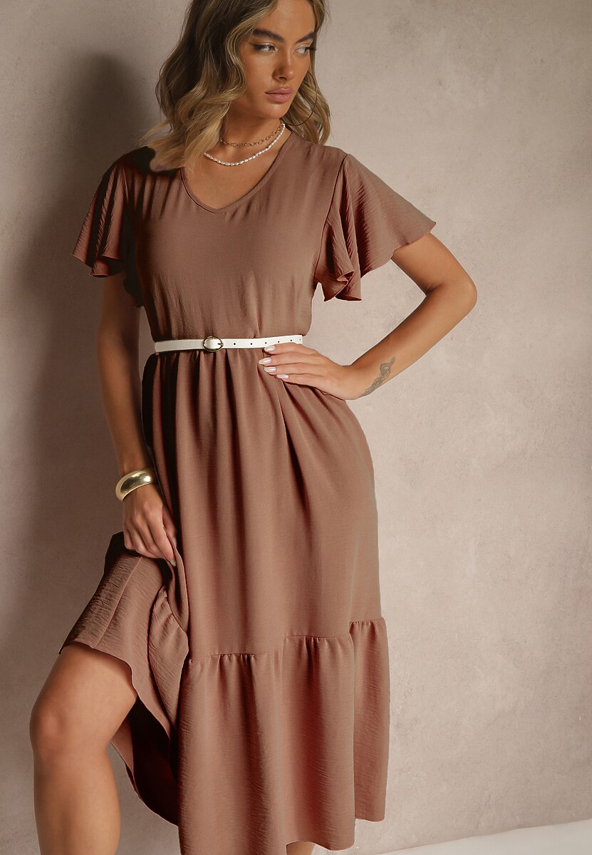 Różowa Rozkloszowana Sukienka z Wiskozą w Casualowym Stylu Filarenna