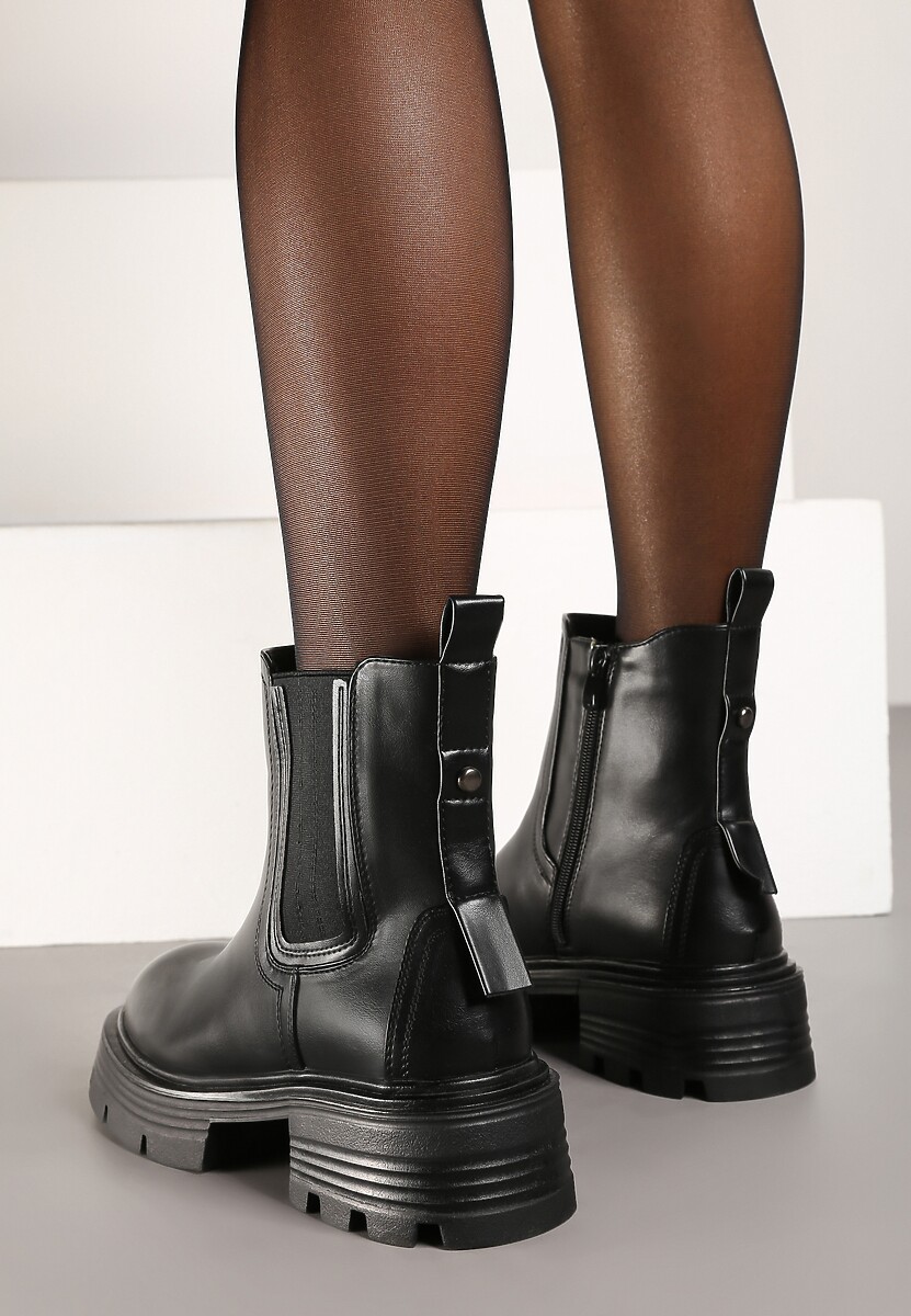 Czarne Botki Sztyblety na Platformie Iagisse