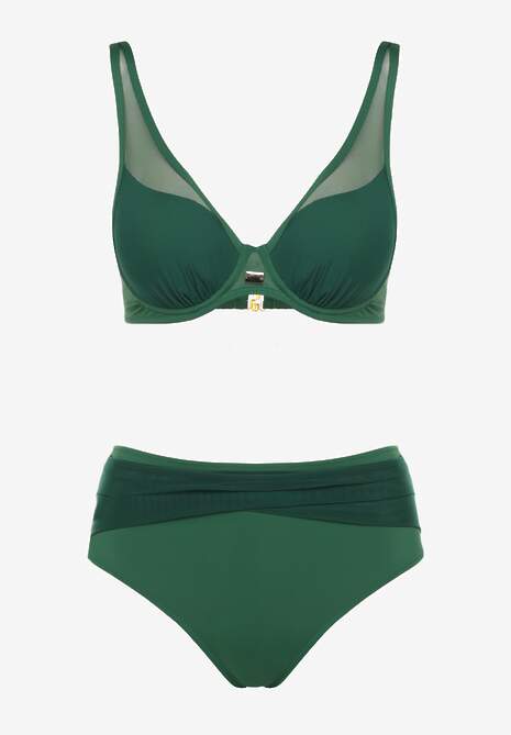 Ciemnozielone Bikini z Siateczkowymi Zdobieniami Biustonosz i Majtki Typu Figi Linelissa