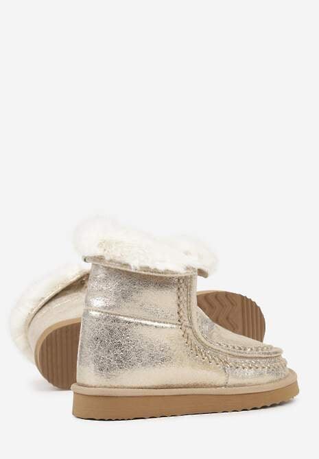 Złote Metaliczne Śniegowce Wsuwane Zdobione Futerkiem Vetirene