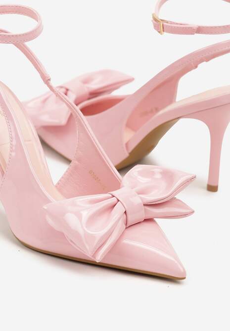 Różowe Sandały na Szpilce Vices z Dużą Kokardką Bez Pięty Velozia
