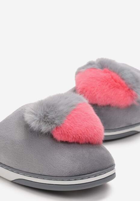 Szare Kapcie z Pomponem w Kształcie Serduszka z Futerka Rafima
