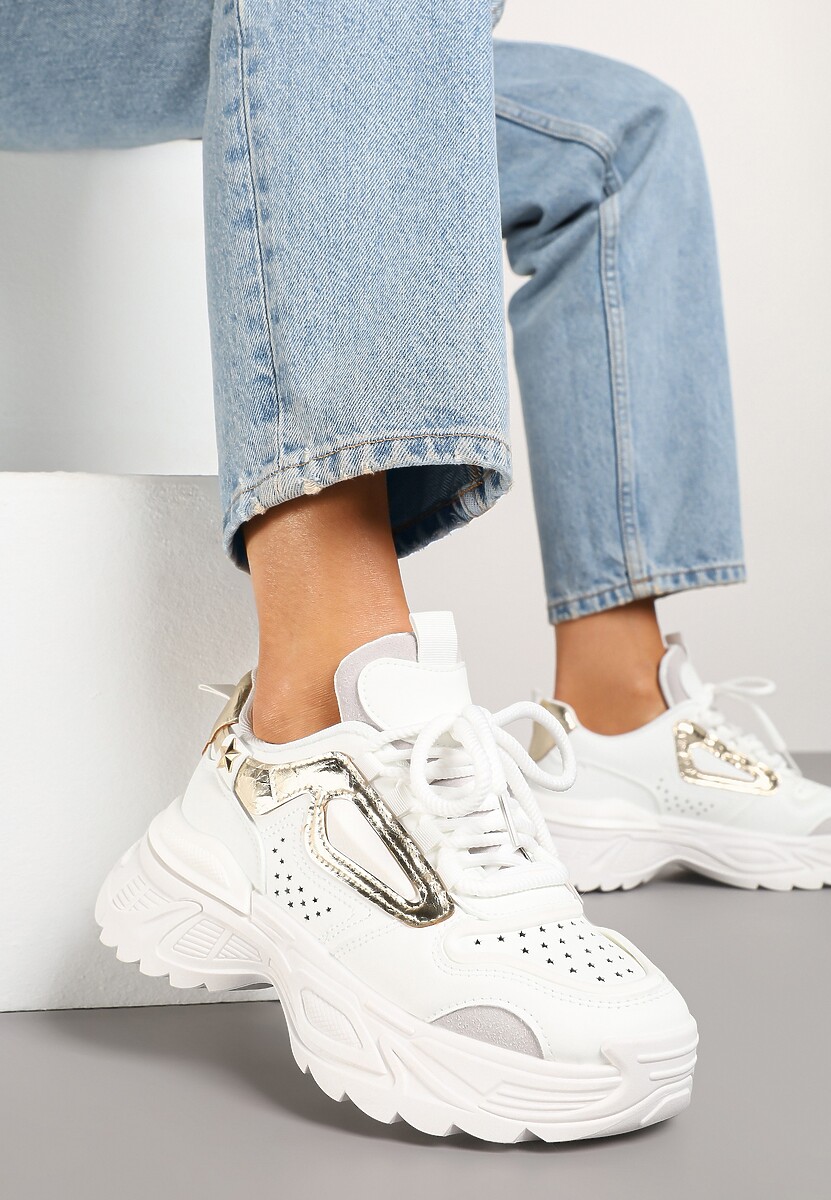 Białe Sneakersy Streetwearowe na Grubej Podeszwie Waniffia