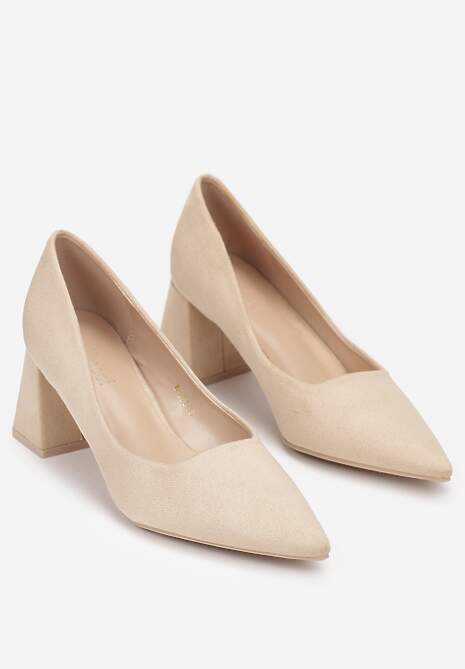 Beżowe Czółenka na Stożkowym Obcasie ze Szpiczastym Noskiem Tattin