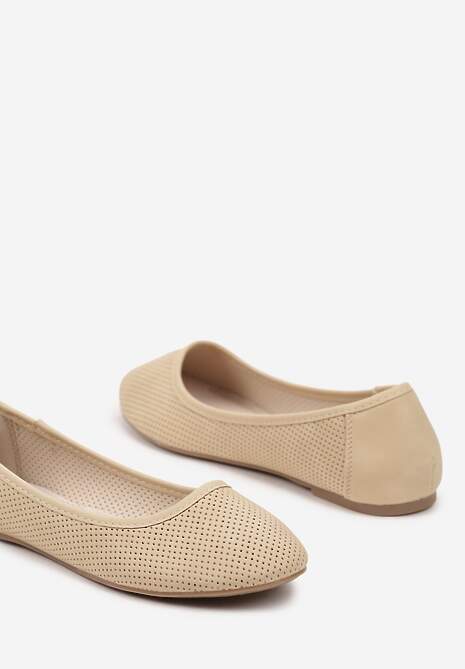 Beżowe Balerinki z Perforacją i Wkładką ze Skóry Naturalnej Nonaviael