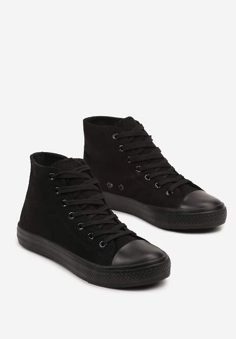 Czarne Trampki z Wysoką Cholewką i Sznurowaniami Harila