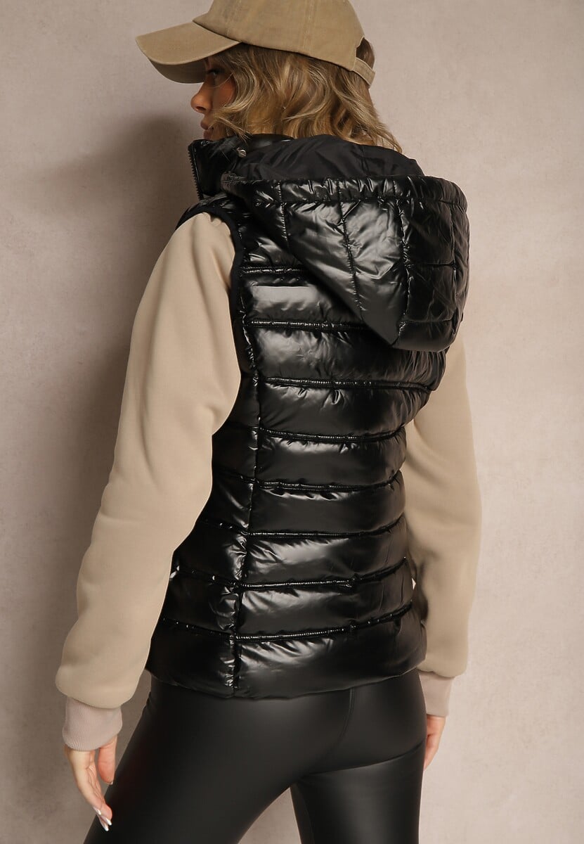 Czarna Pikowana Kamizelka z Odpinanym Kapturem Zinnailia