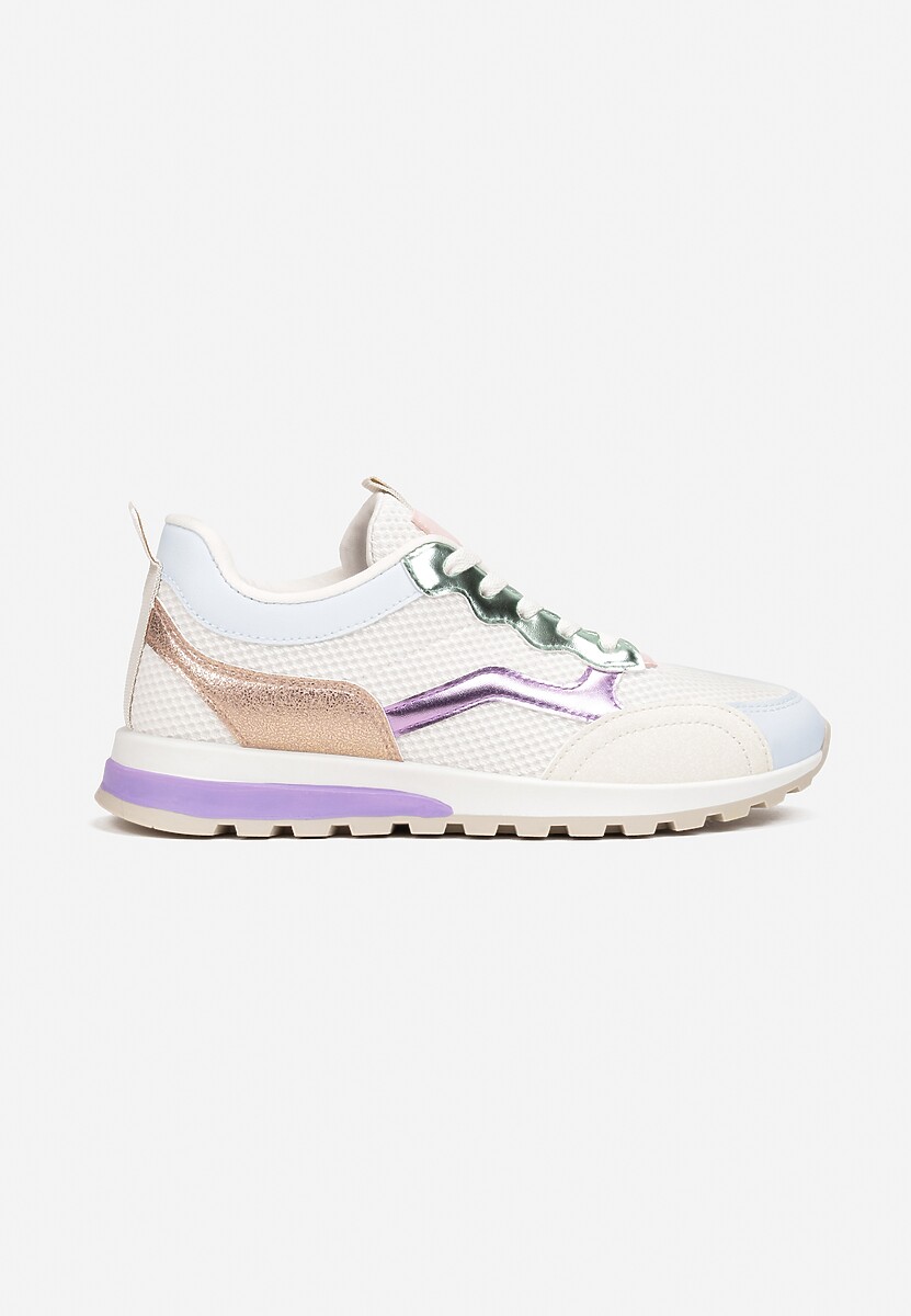Beżowo-Fioletowe Sneakersy Sznurowane przed Kostkę Taino