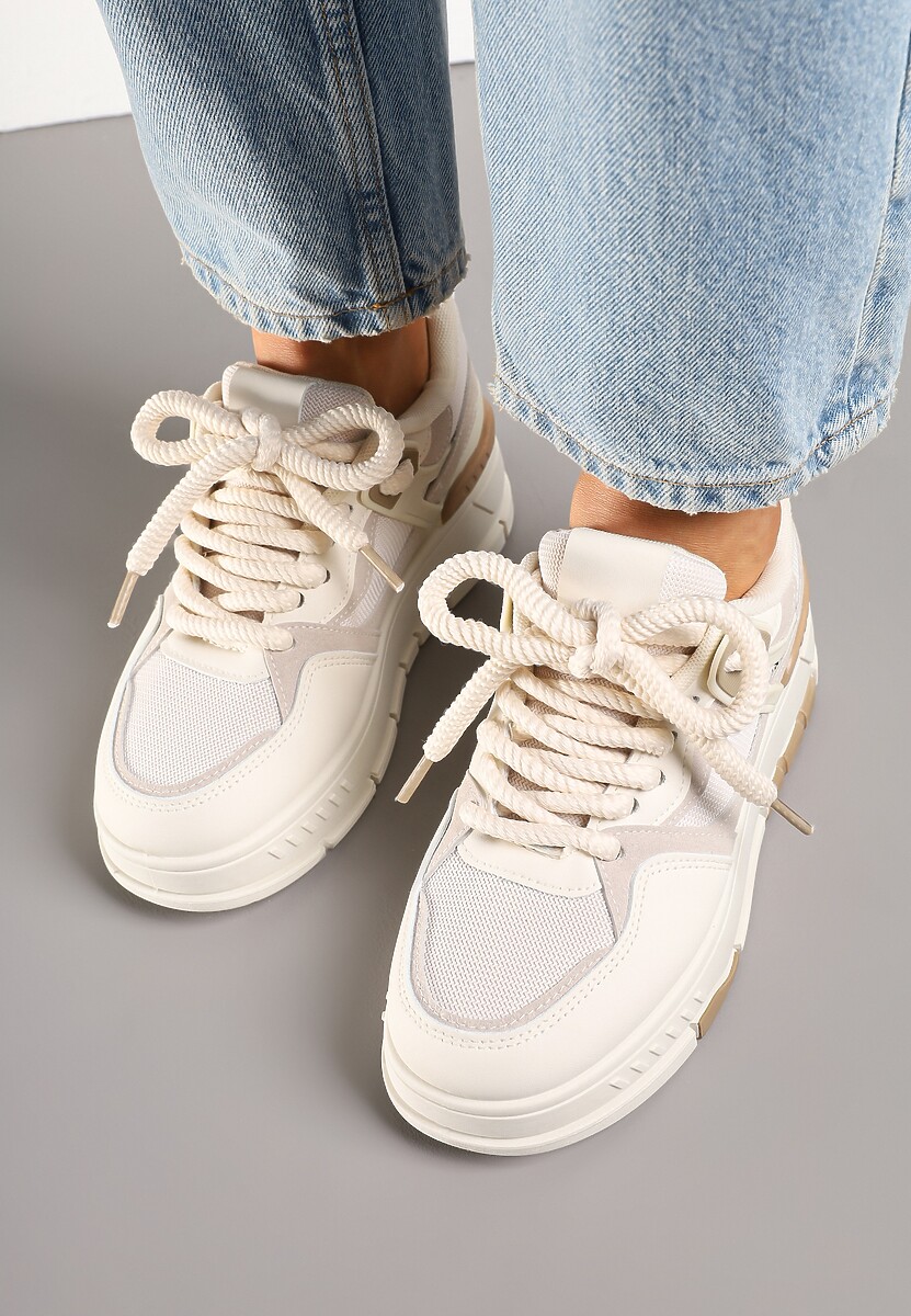 Beżowe Sneakersy Streetwearowe na Niskiej Platformie Veniffia