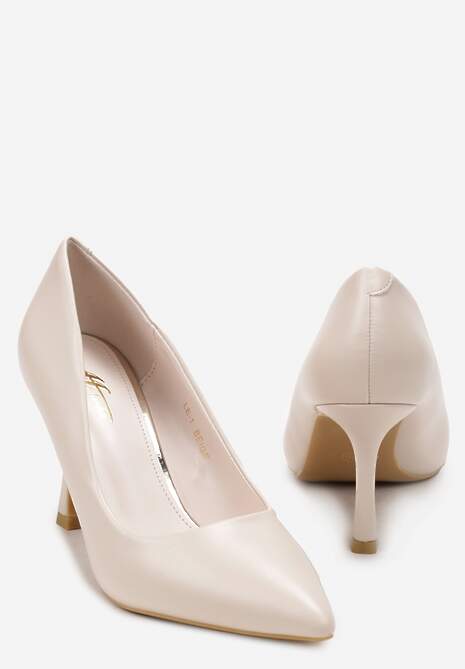 Jasnobeżowe Szpilki z Ekoskóry na Szpiczastym Noskiem Casson