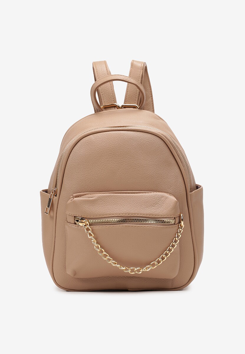 Szary Mały Plecak z Imitacji Skóry na Regulowanych Szelkach z Łańcuszkiem Carnissa