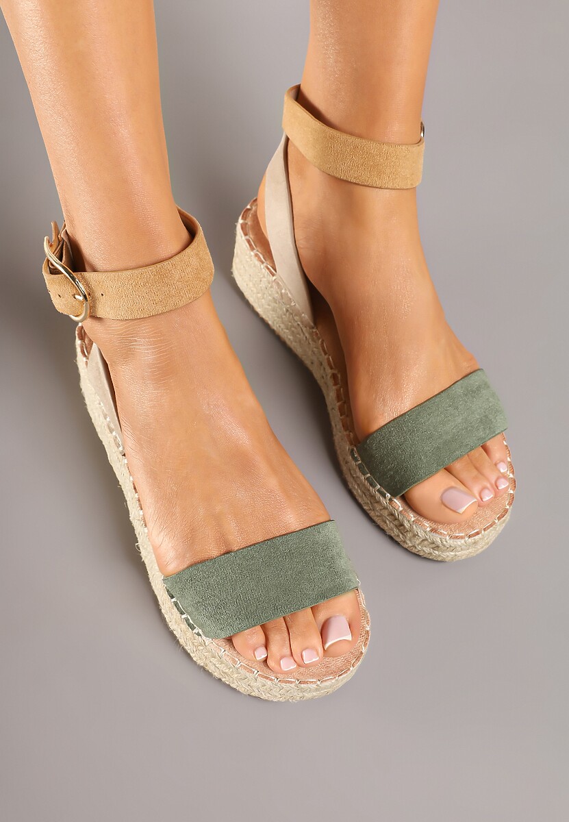 Zielone Sandały na Plecionej Podeszwie w Stylu Boho Lurienna