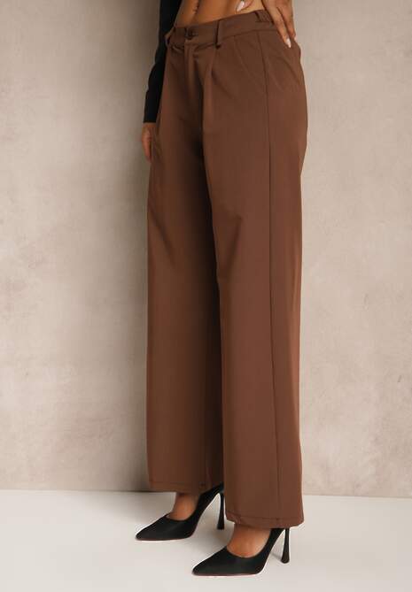 Brązowy Garniturowy Komplet Kamizelka z Wiązaniem i Spodnie o Szerokim Kroju Davielis