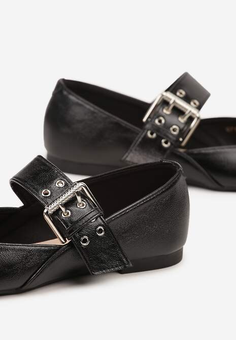 Czarne Balerinki Vices w Stylu Mary Jane ze Skórzaną Wkładką Rilaneia