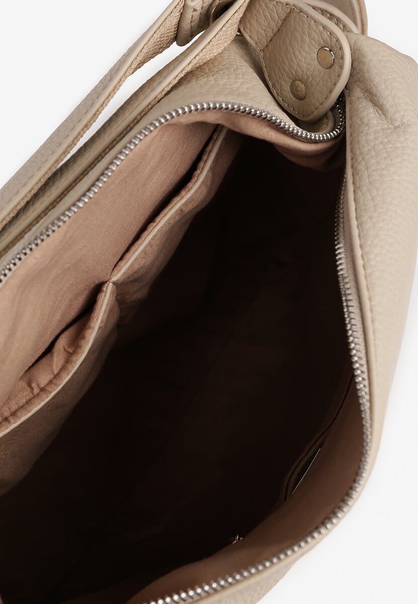 Beżowa Torebka z Metalicznym Napisem Tevianea