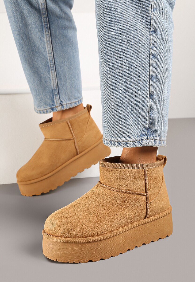 Brązowe Krótkie Śniegowce na Grubej Podeszwie Aranwen