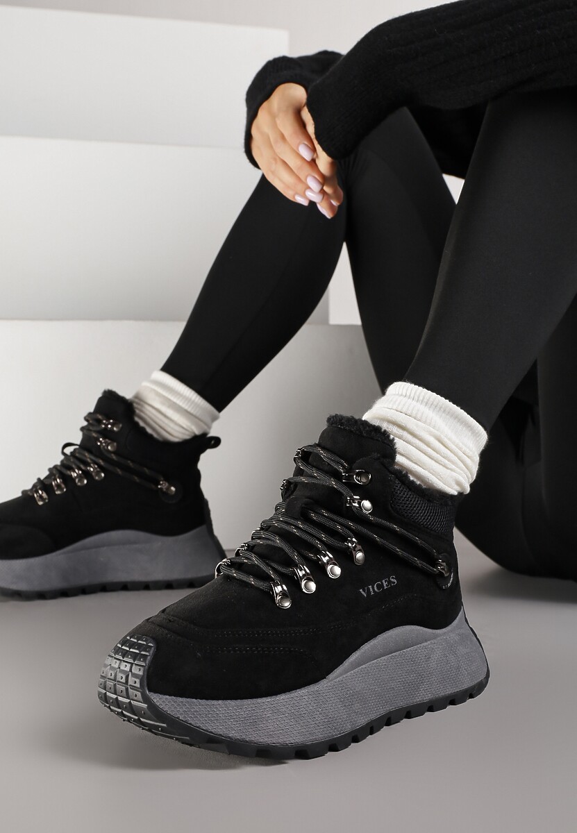 Czarne Sneakersy Śniegowce Vices na Platformie w Sportowym Stylu Nelsella
