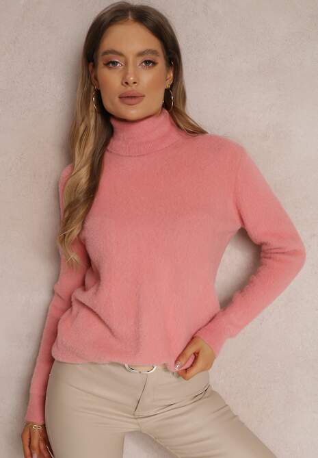 Ciemnoróżowy Golf Wełniany Długi Lezura