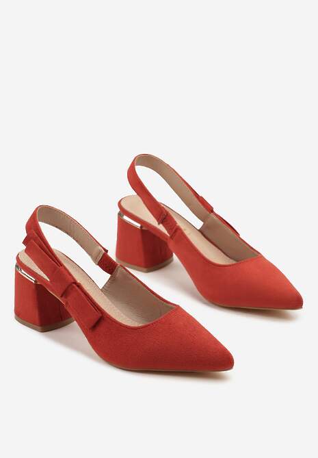 Czerwone Sandały na Słupku Vices Slingback ze Skórzaną Wkładką Vevoline