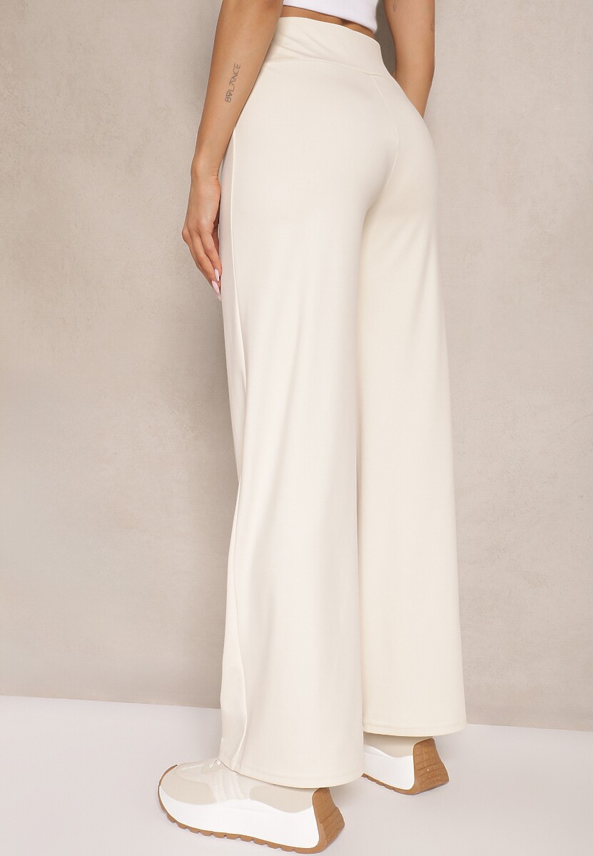 Jasnobeżowe Spodnie z Bawełną o Szerokim Kroju High Waist Efleria