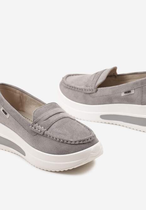 Szare Mokasyny z Ekozamszu na Platformie Ozdobione Paseczkiem Adrancia