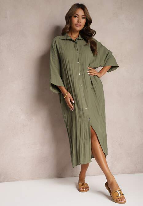 Ciemnozielona Sukienka Koszulowa z Wiskozy Berceria