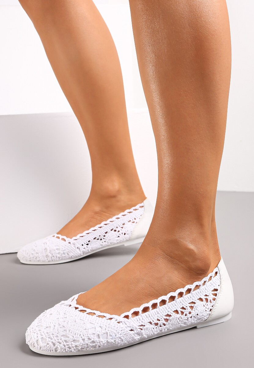 Białe Balerinki Koronkowe Sham