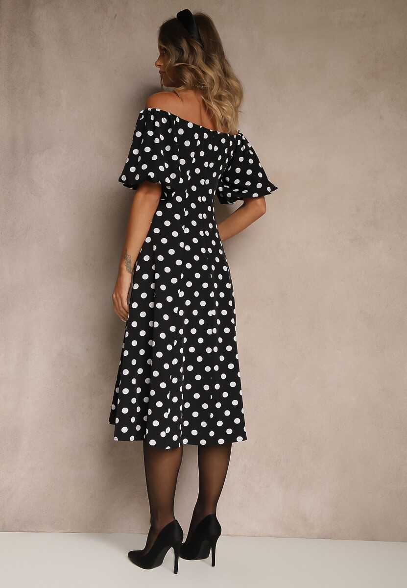 Czarna Sukienka Hiszpanka Vices w Kropki o Rozkloszowanym Kroju Zilua