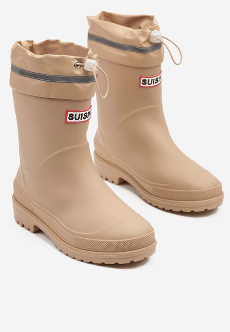 Ciemnobeżowe Kalosze ze Ściąganą Cholewką i Napisem Fenarale