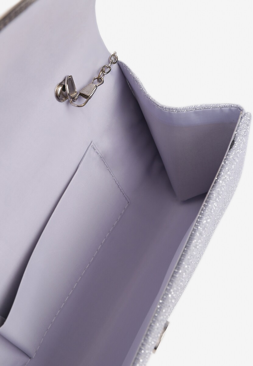 Srebrna Brokatowa Torebka Kopertówka na Odpinanym Łańcuszku Eyrila