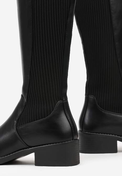 Czarne Casualowe Kozaki Typu Muszkieterki na Płaskiej Podeszwie Belissae