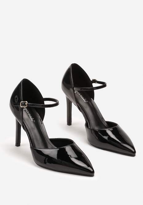 Czarne Szpilki z Lakierowanym Połyskiem i Paskiem na Sprzączkę Norilia