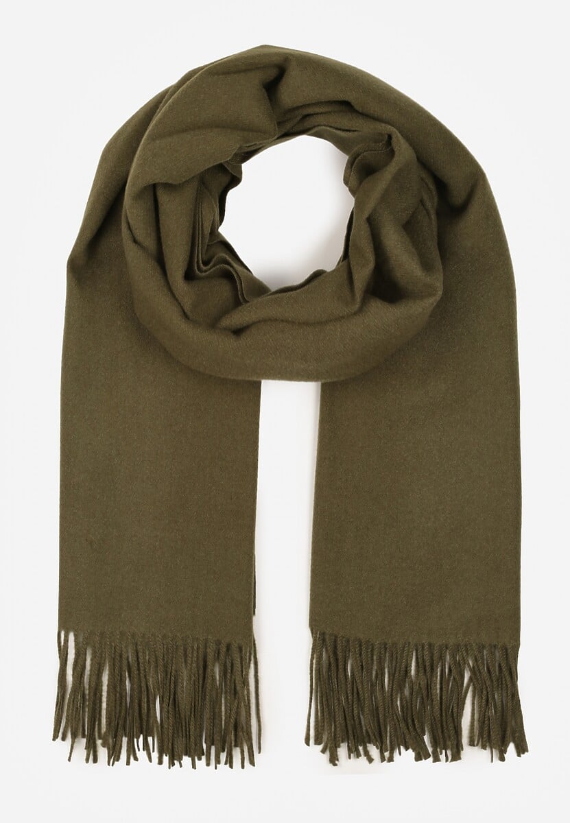 Ciemnozielony Szalik z Wiskozą Bawełną i Frędzlami Siathlin