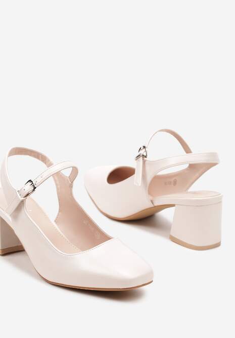 Jasnobeżowe Czółenka na Słupku Wykończone Kwadratowym Noskiem bez Pięty Tinadoria