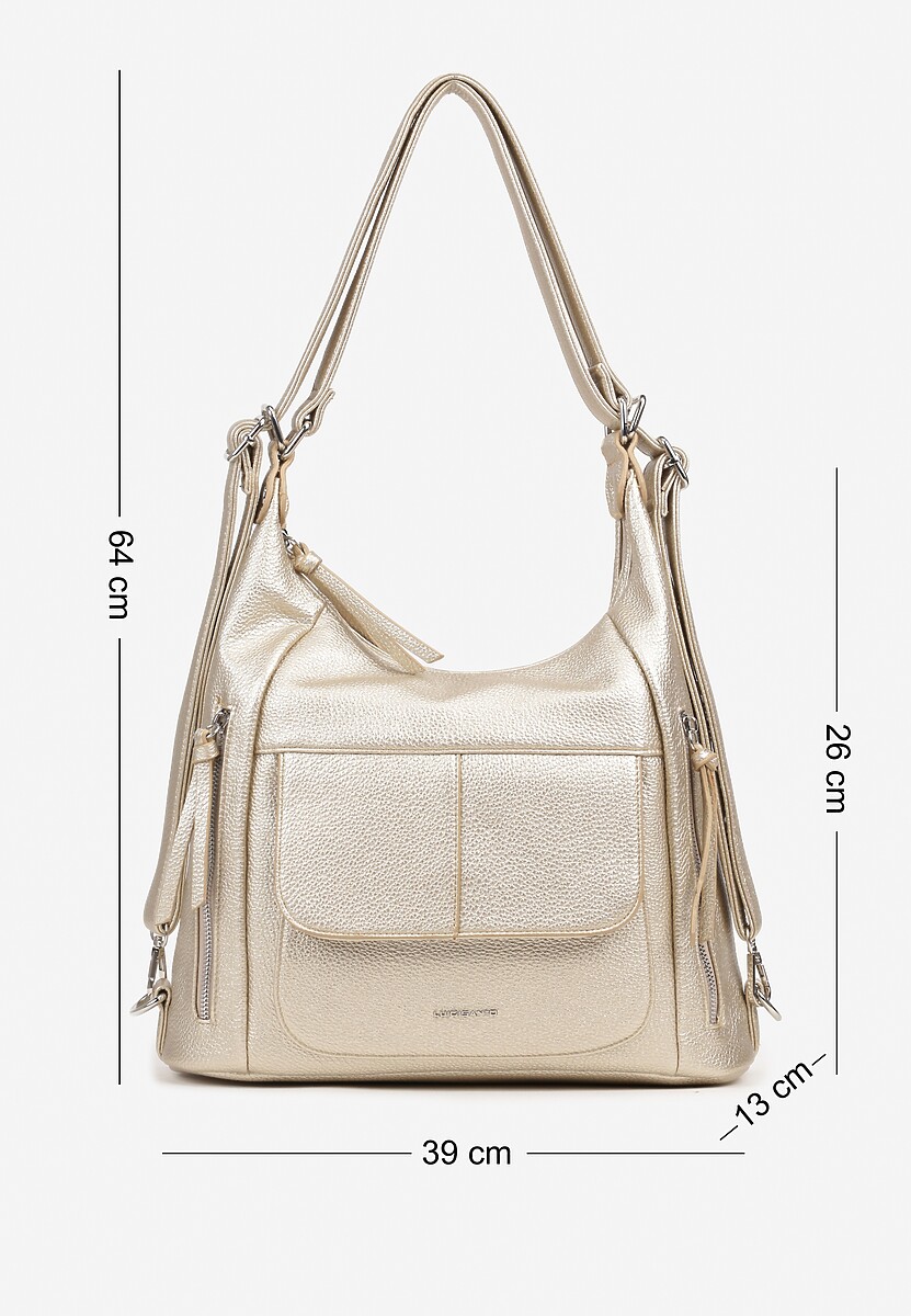 Ciemnobeżowa Torebka Hobo z Paskiem z Możliwością Regulacji Zdobiona Suwakami Tenina