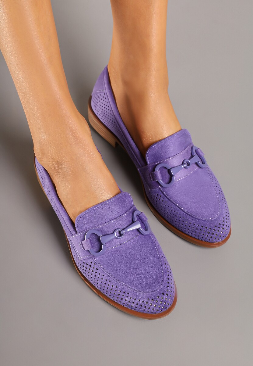 Fioletowe Mokasyny Vices z Perforacją z Wkładką ze Skóry Naturalnej Felithria