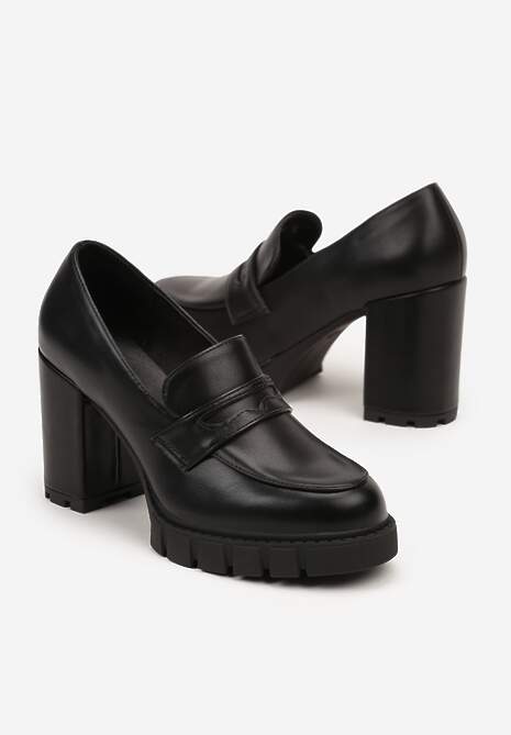 Czarne Czółenka na Słupkowym Obcasie Rivasola