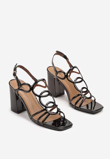 Czarne Sandały na Obcasie Zdobione Eleganckimi Paskami Neorana