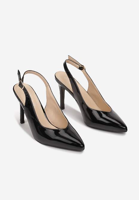 Czarne Lakierowane Czółenka z Noskiem w Szpic na Szpilce Tradomai