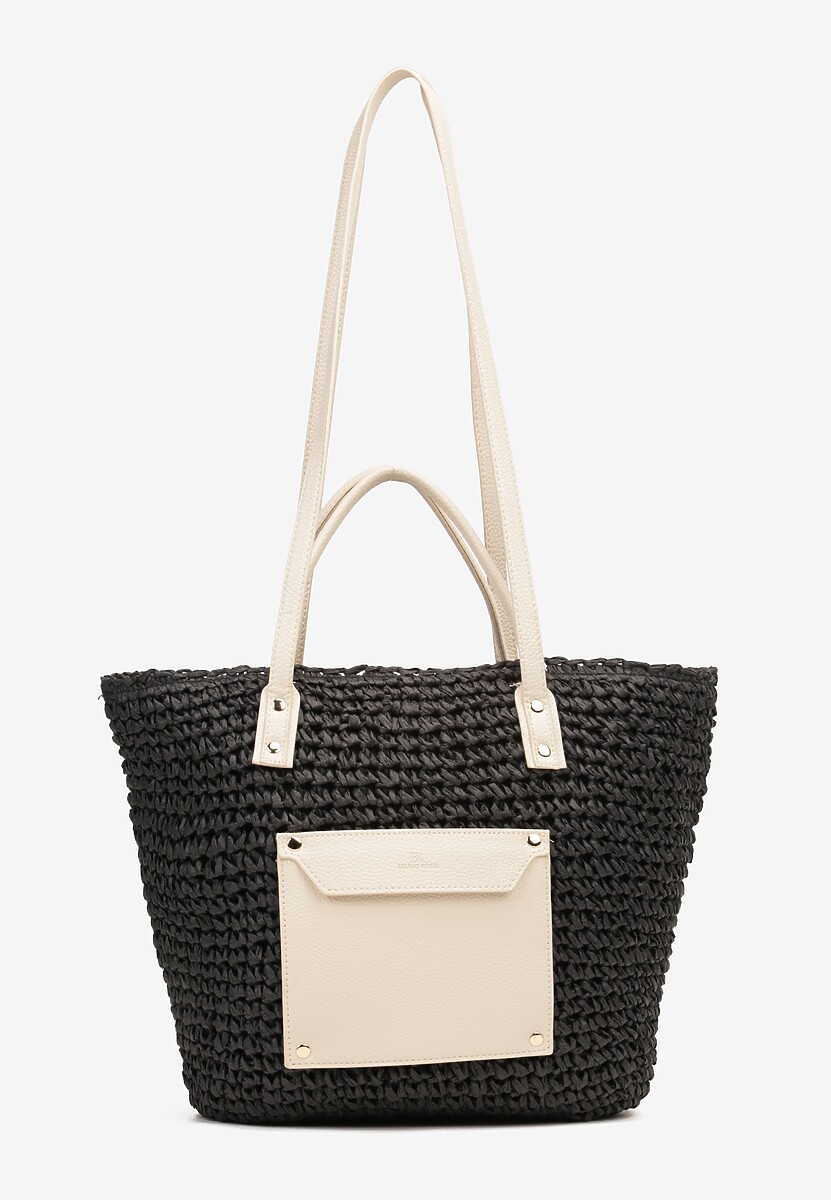 Czarna Torebka z Plecionki z Dodatkową Kieszonką z Ekoskóry Cosina