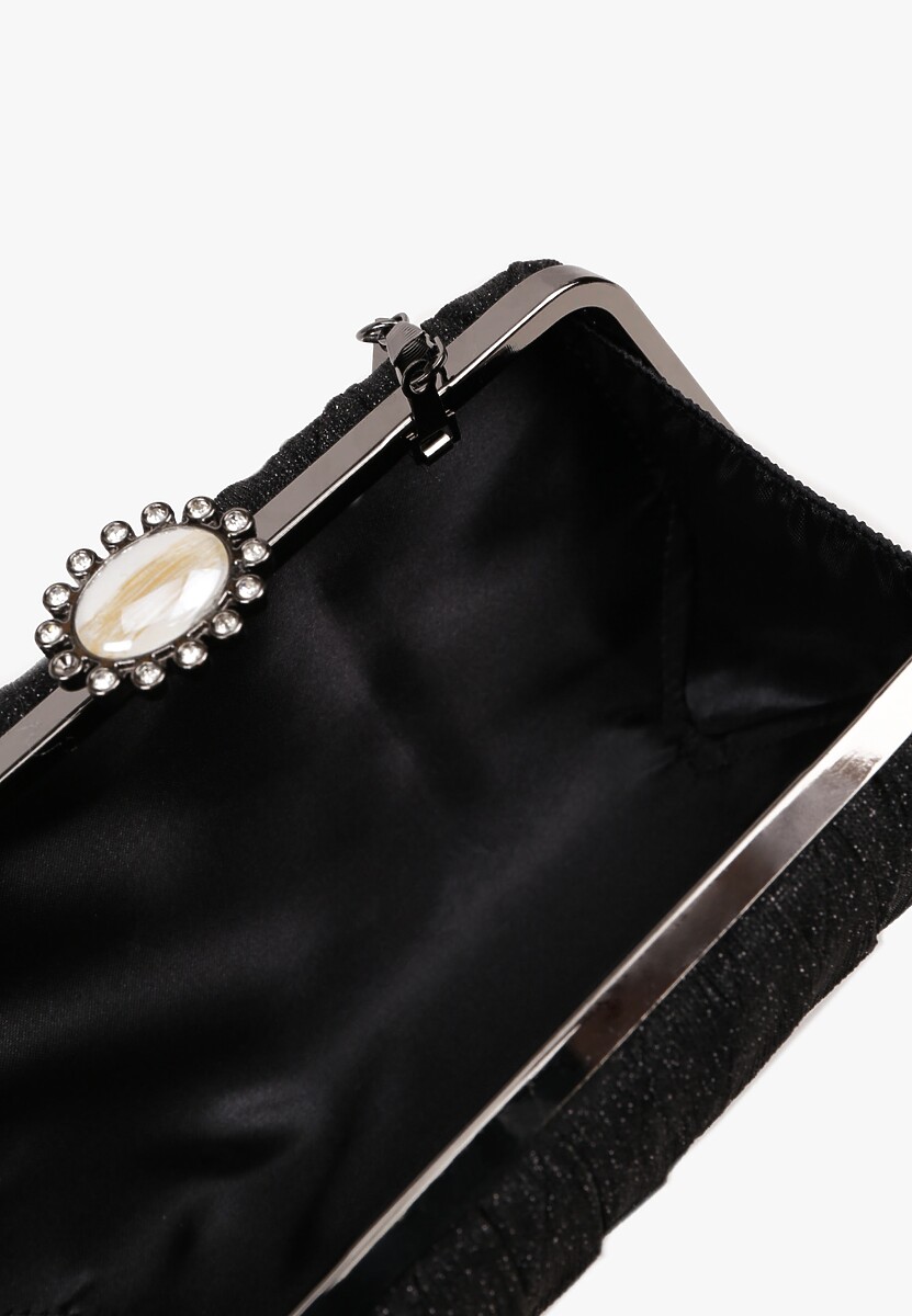 Czarna Tłoczona Torebka Kopertówka Ozdobiona Cyrkoniami Lunovea