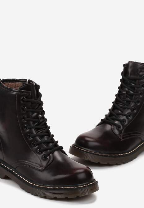 Czerwone Botki Workery na Grubej Podeszwie Inroca